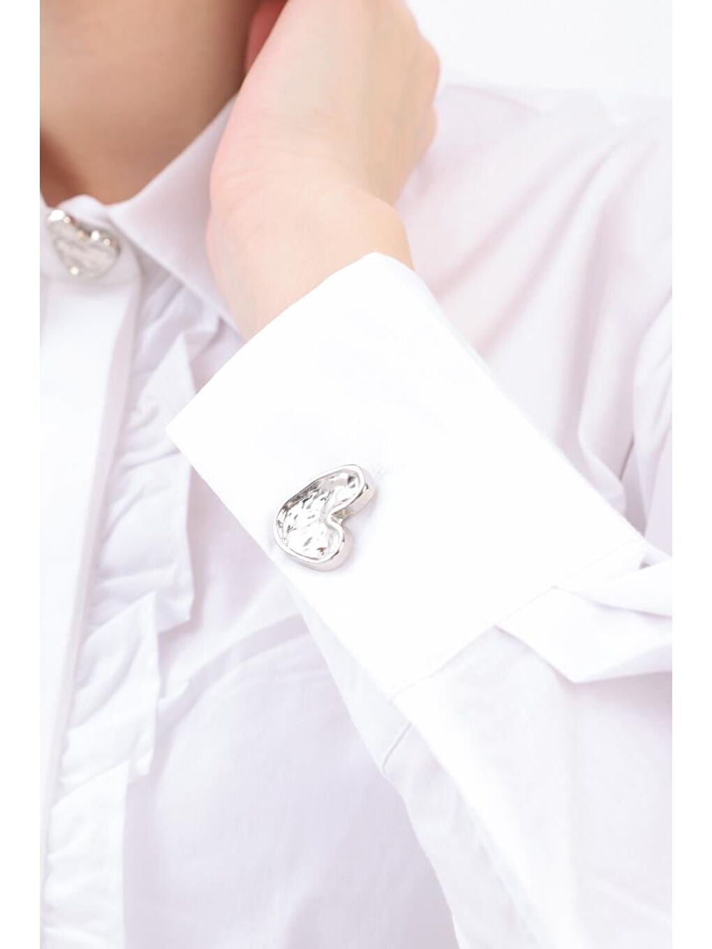 Beyaz Pamuklu Fırfırlı Gömlek Tunik-5