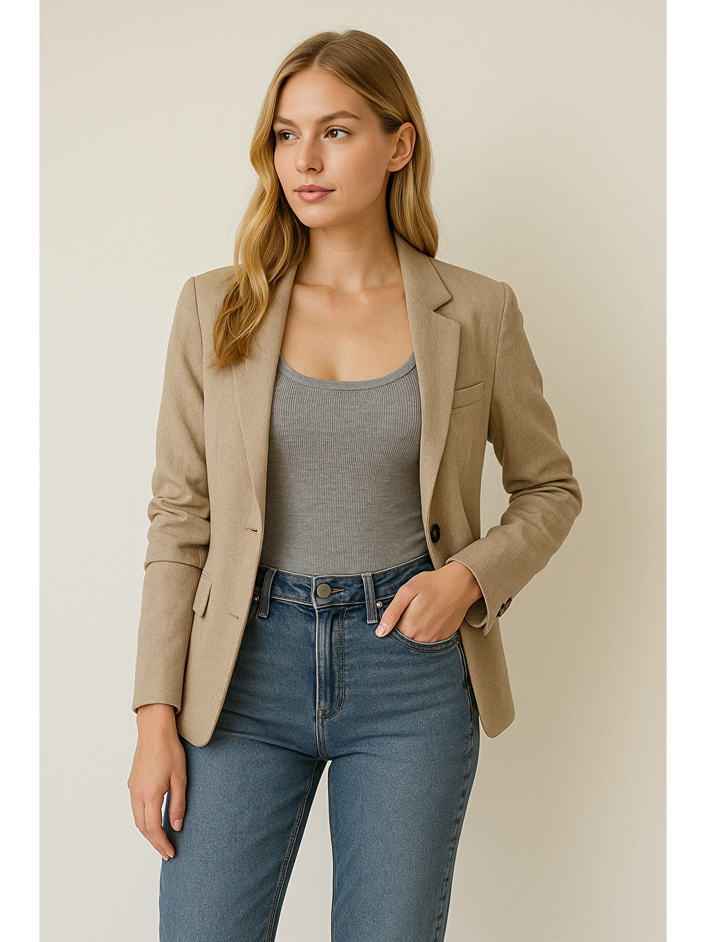 Gri Geniş Yaka Kadın Tişört Mg2341-3