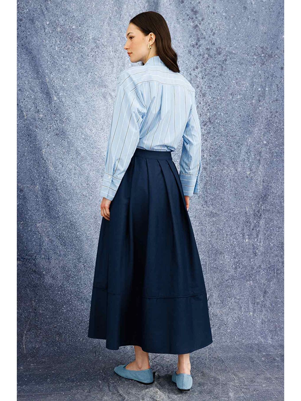 Pile Kırma Etek - Lacivert-1
