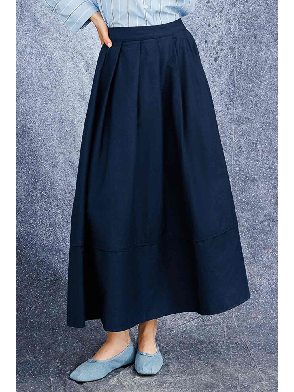 Pile Kırma Etek - Lacivert-4