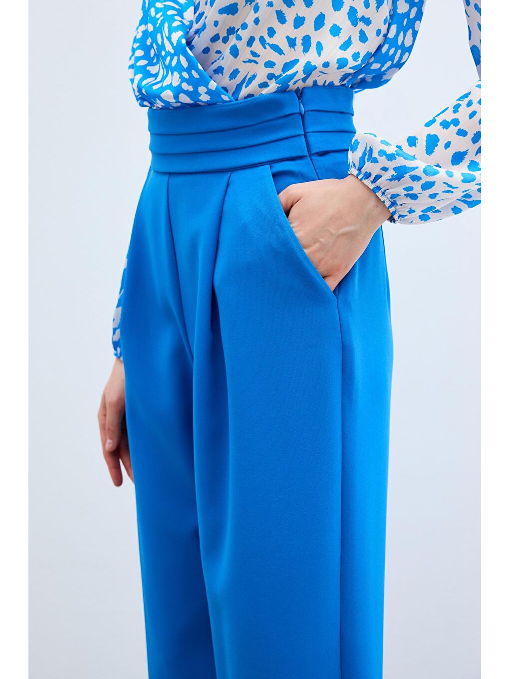 Bel Detaylı Cepli Pantolon - İndigo-3