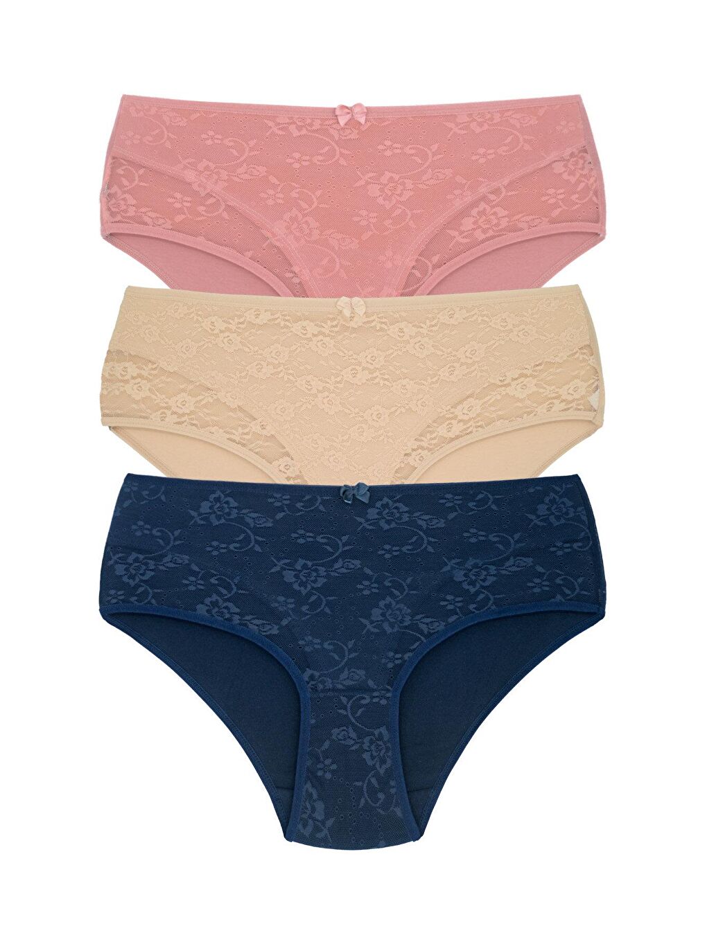 Lacivert Pamuklu Önü Astarlı Lez Dantel Yüksek Bel Kadın Külot 3'lü