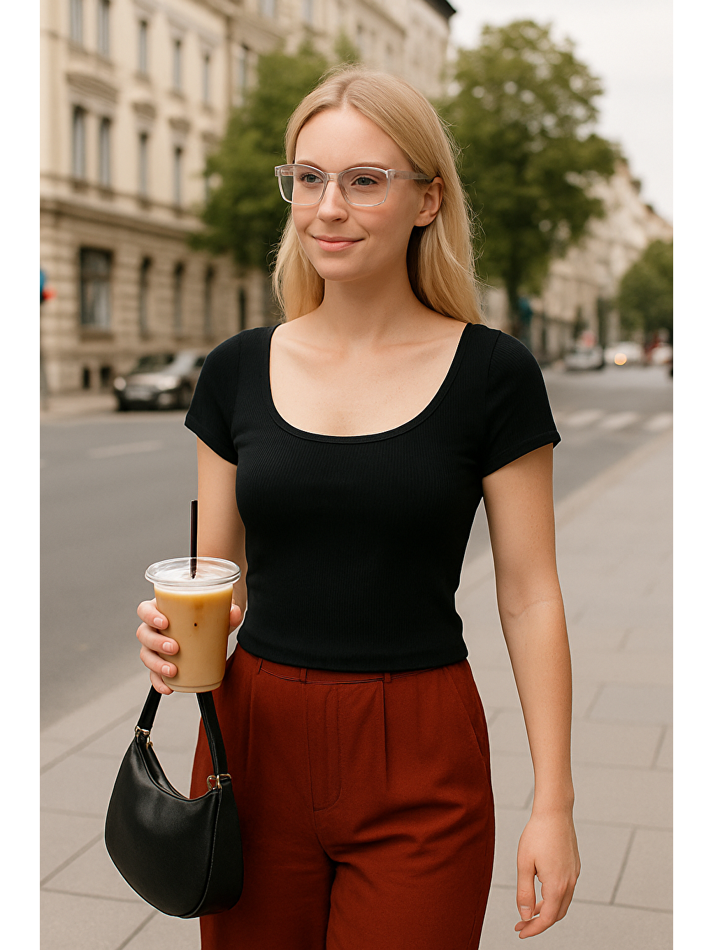 Siyah Geniş Yaka Kadın Tişört Mg2341-5