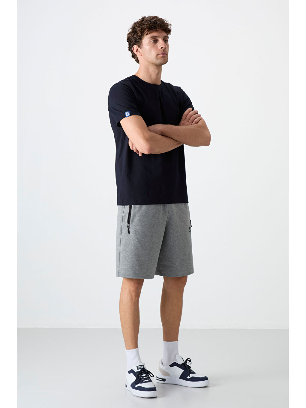 Gri Melanj Gizli Fermuar Arka Cepli Bağcıklı Standart Kalıp Erkek Şort - 81136-4