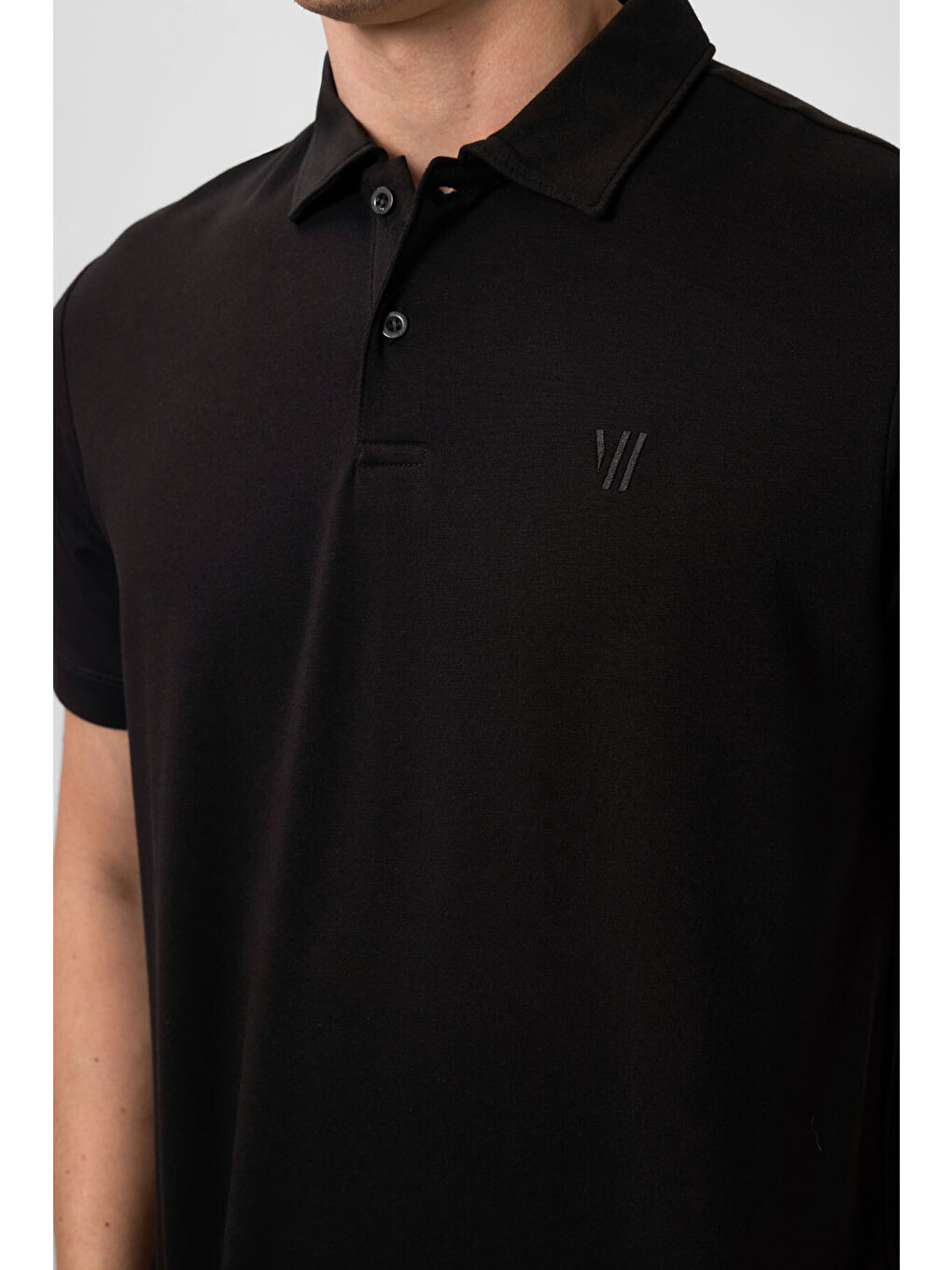 Siyah Basic Göğüs Logolu Standart Kalıp Triko Polo Yaka Erkek Tişört - 87768-2