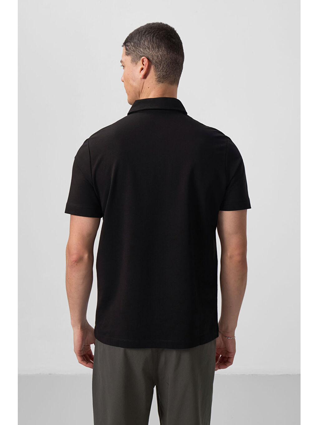 Siyah Basic Göğüs Logolu Standart Kalıp Triko Polo Yaka Erkek Tişört - 87768-4