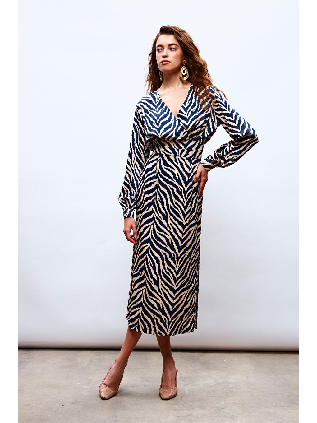 Zebra Desenli Saten Etek - Lacivert