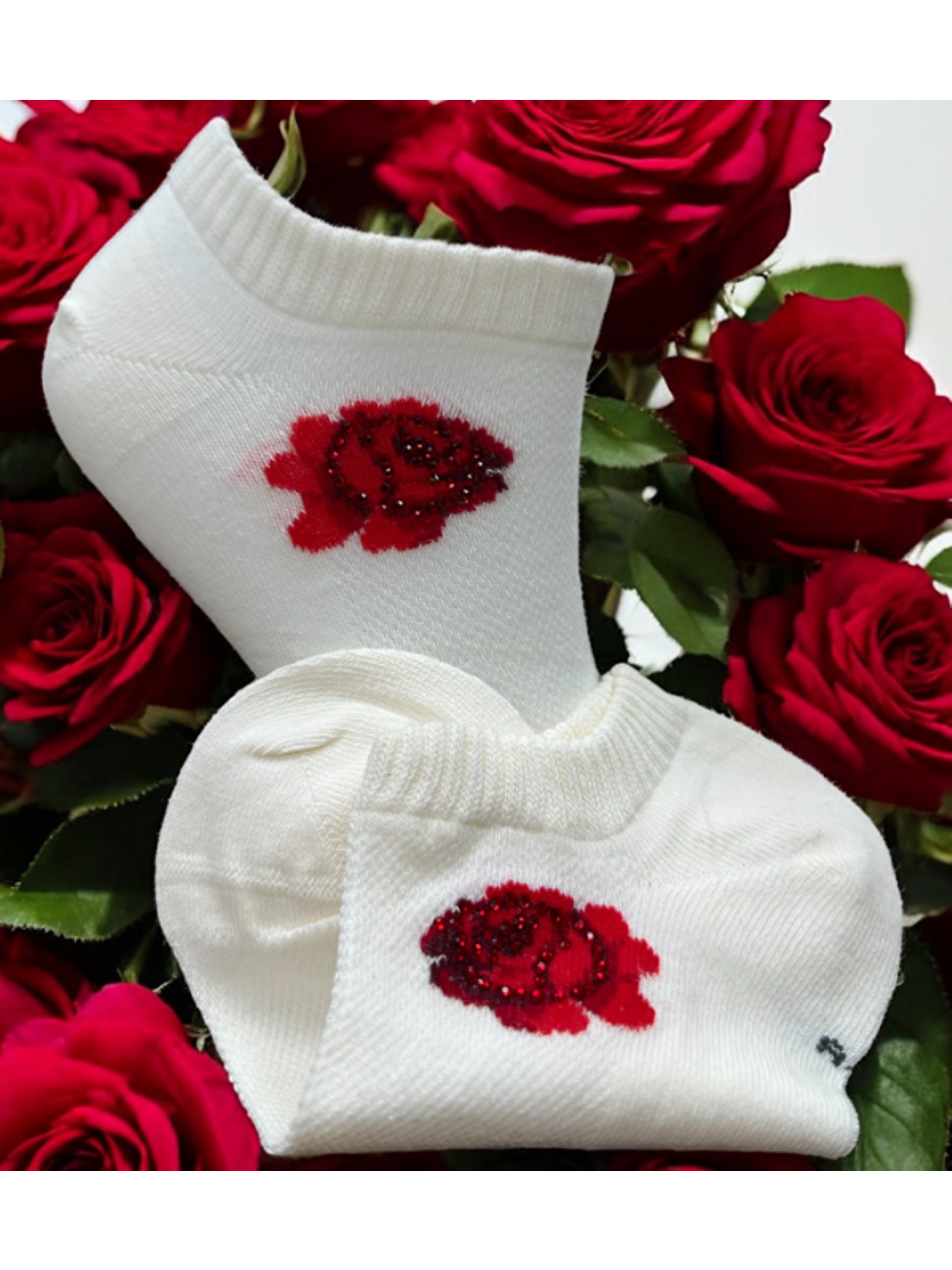 Kadın 12’li Premium Patik Çorap – Zarif Gül Taşlı Model – Karışık Asorti-3