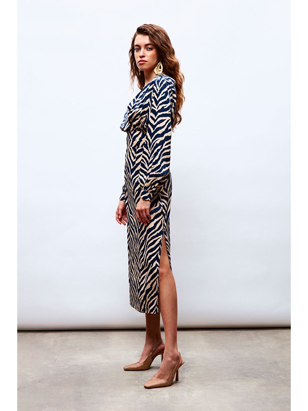 Zebra Desenli Saten Etek - Lacivert-1