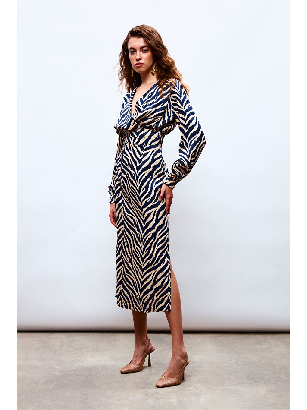 Zebra Desenli Saten Etek - Lacivert-2