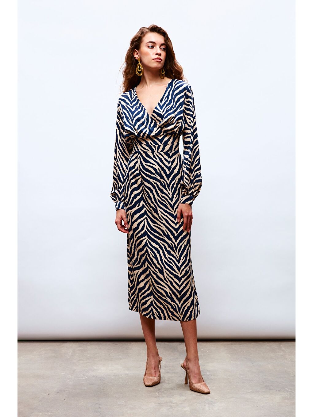 Zebra Desenli Saten Etek - Lacivert-3