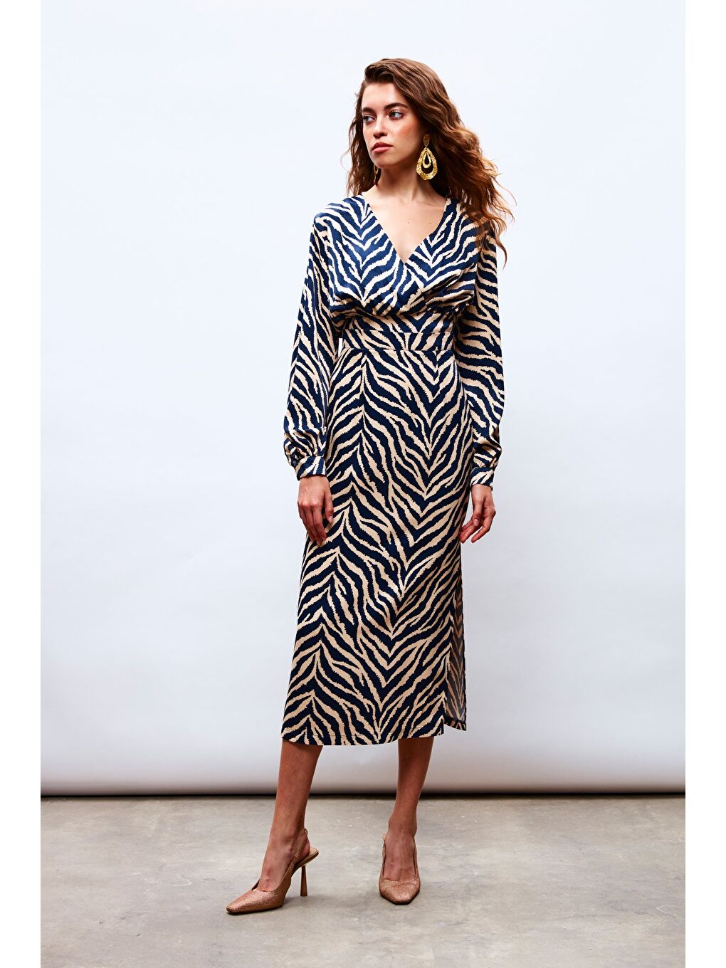 Zebra Desenli Saten Etek - Lacivert-4