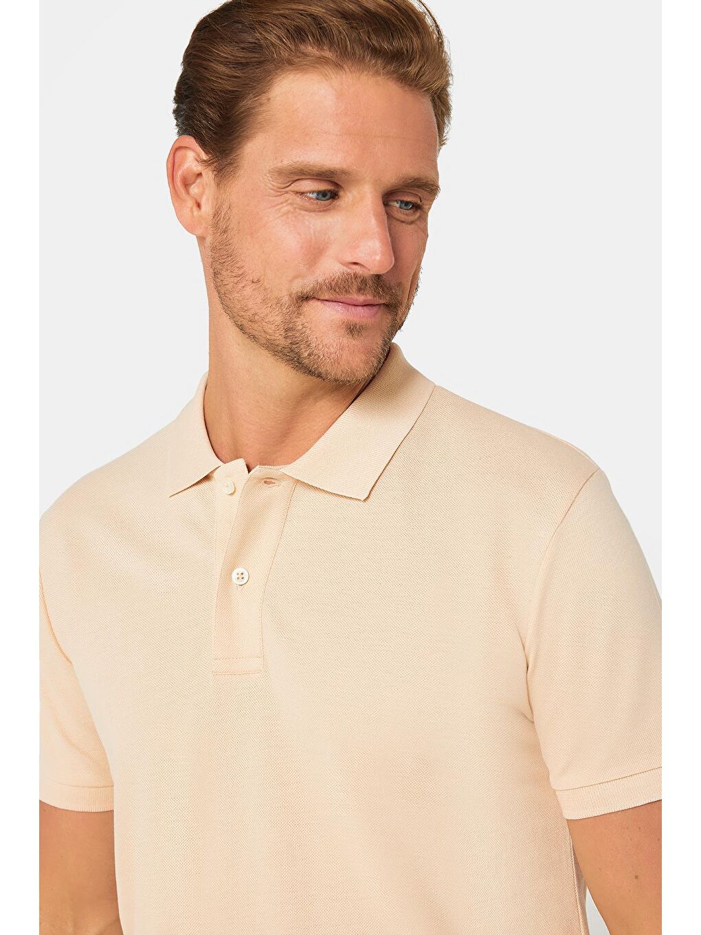 TUDORS Ekru Erkek Slim Fit Dar Kesim %100 Pamuk Düz Pike Krem Polo Yaka Tişört - 2