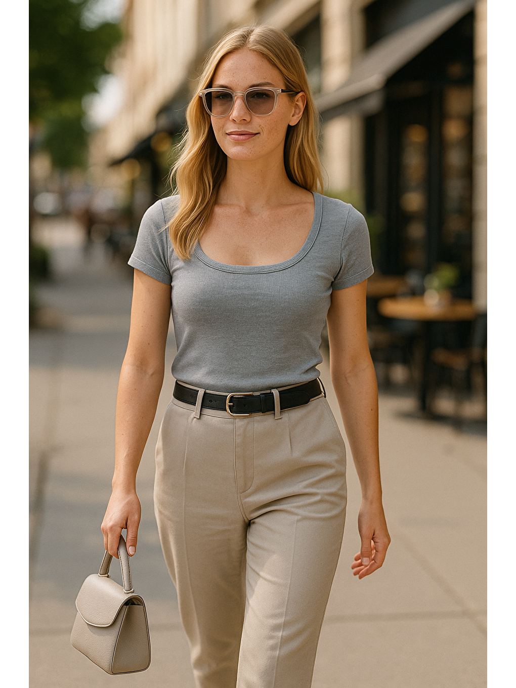 Gri Geniş Yaka Kadın Tişört Mg2341-5