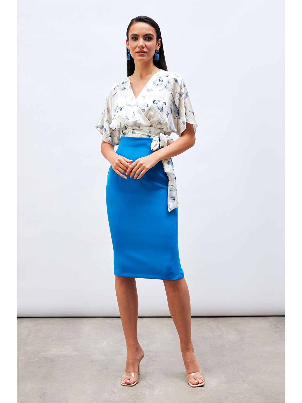 Düz Kalem Etek - Mavi