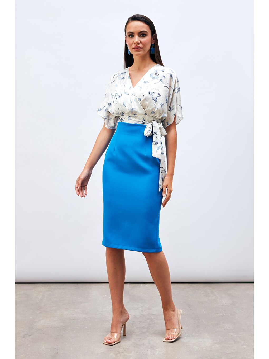 Düz Kalem Etek - Mavi-1