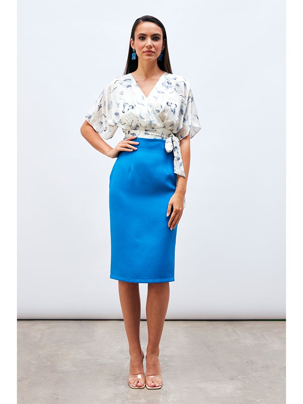 Düz Kalem Etek - Mavi-2