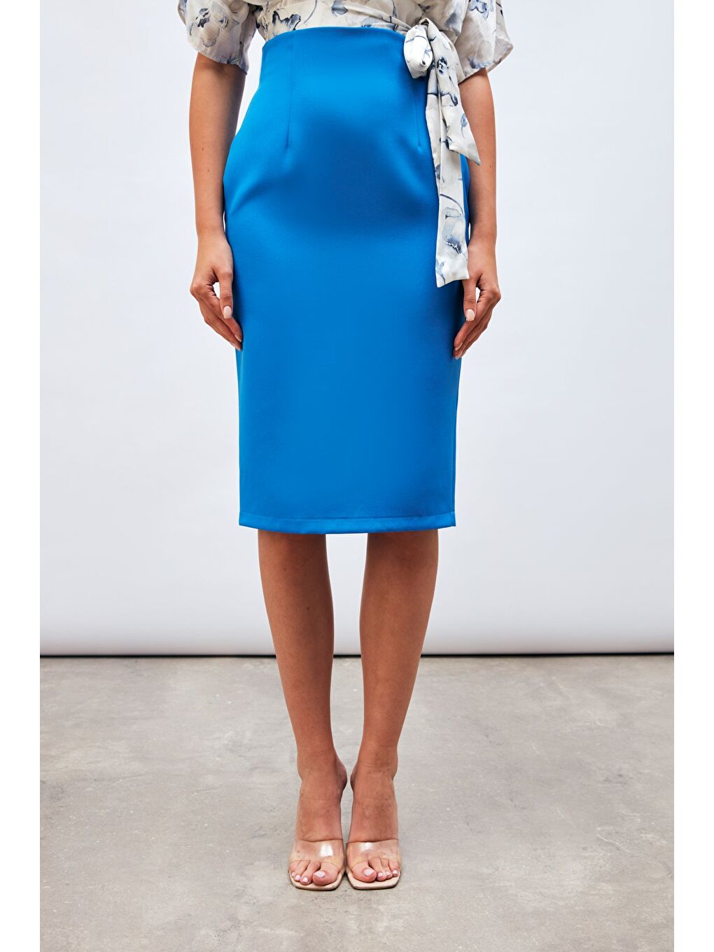 Düz Kalem Etek - Mavi-3