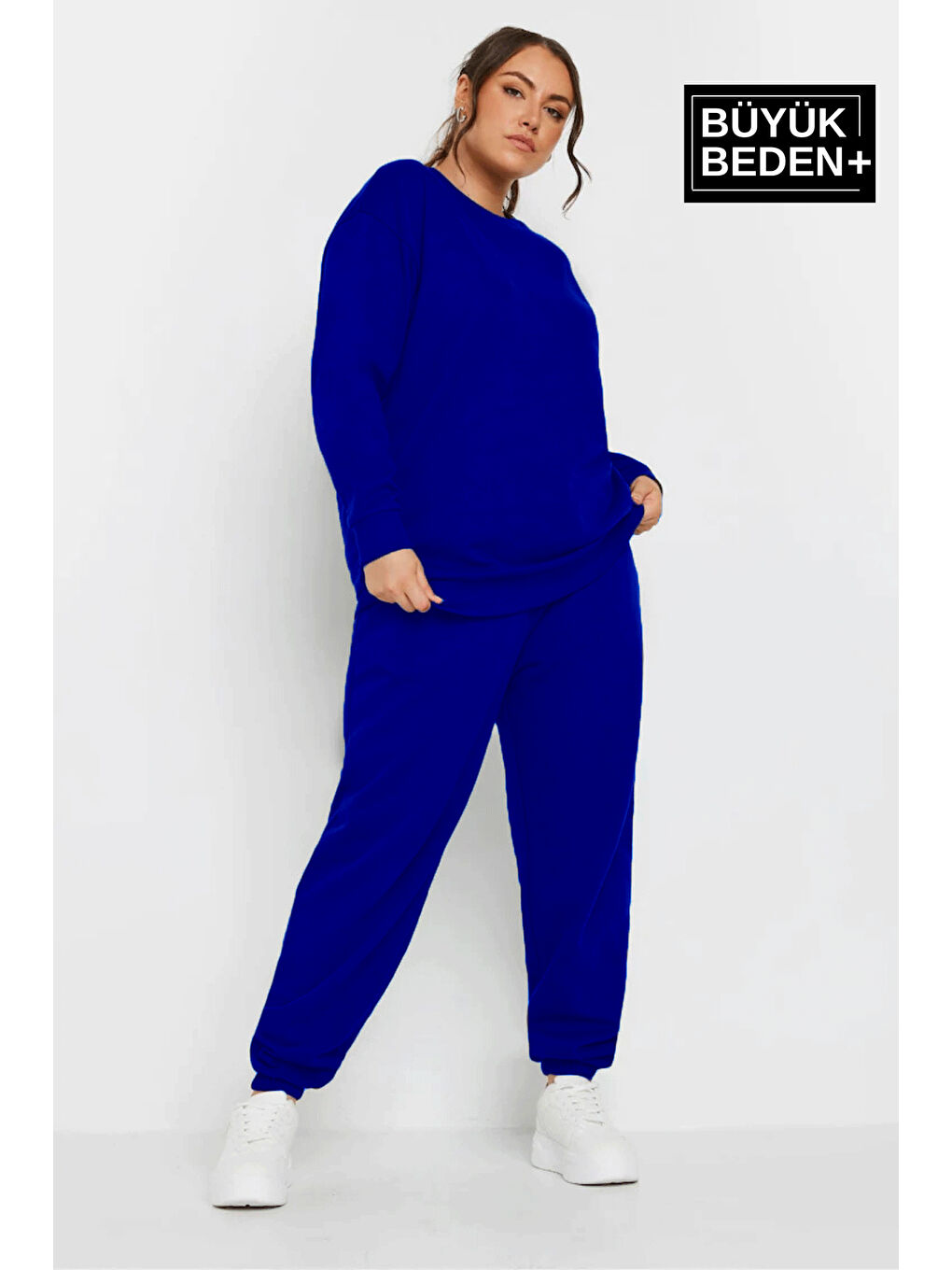 Mavi Kadın Büyük Beden Bisiklet Yaka İnce Sweatshirt SPR24BSWK56