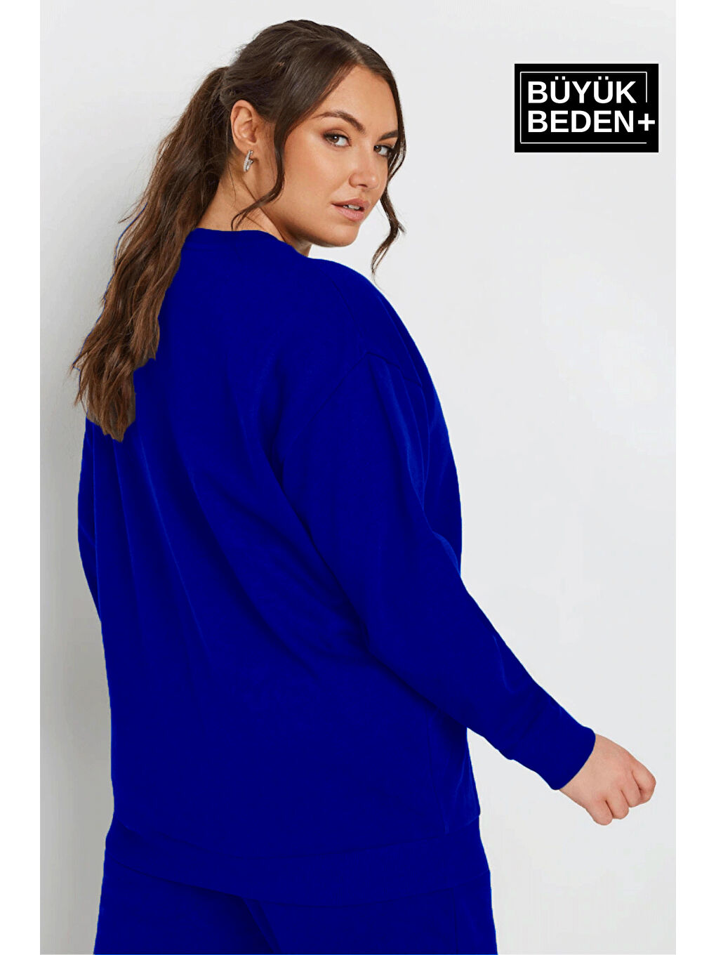 Mavi Kadın Büyük Beden Bisiklet Yaka İnce Sweatshirt SPR24BSWK56-2