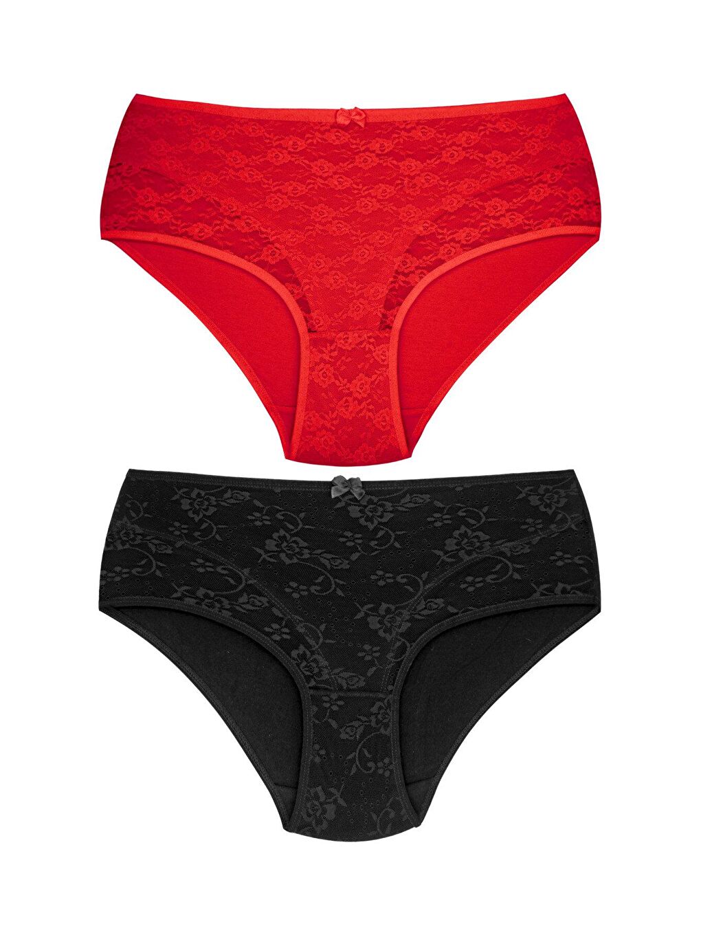 Kırmızı Pamuklu Önü Astarlı Lez Dantel Yüksek Bel Kadın Külot 2'li
