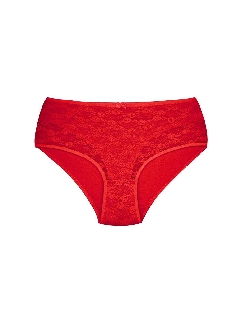 Kırmızı Pamuklu Önü Astarlı Lez Dantel Yüksek Bel Kadın Külot 2'li-1