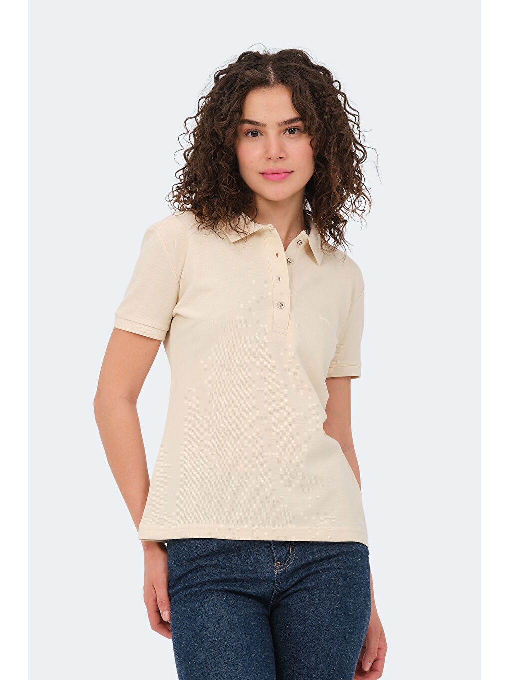 Ekru VERA I Kadın Polo Yaka Krem Tişört