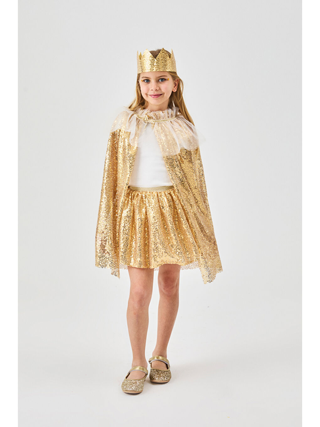 Sarı Altın Payetli Kız Çocuk Parti Pelerini-1