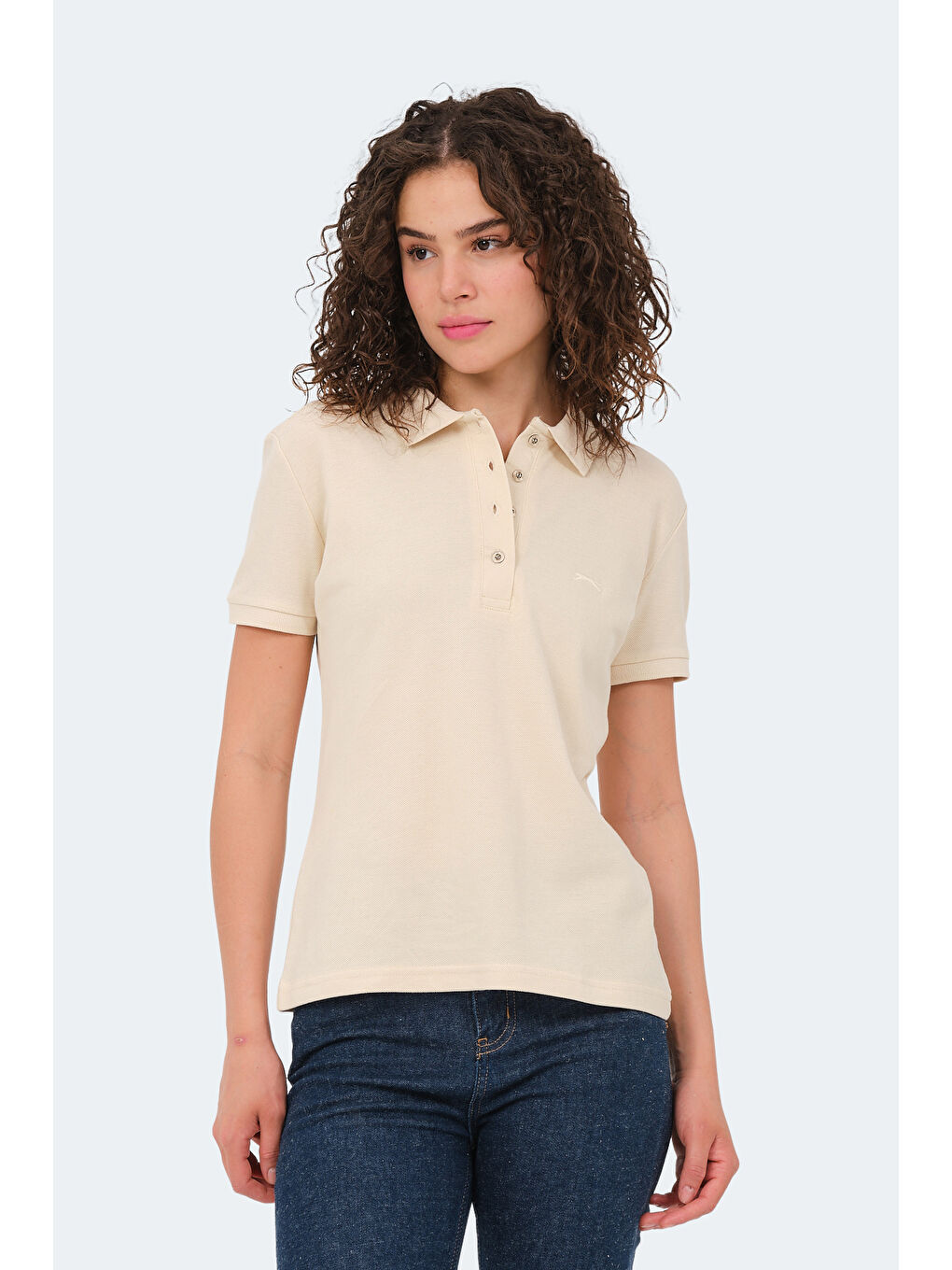 Ekru VERA I Kadın Polo Yaka Krem Tişört-2