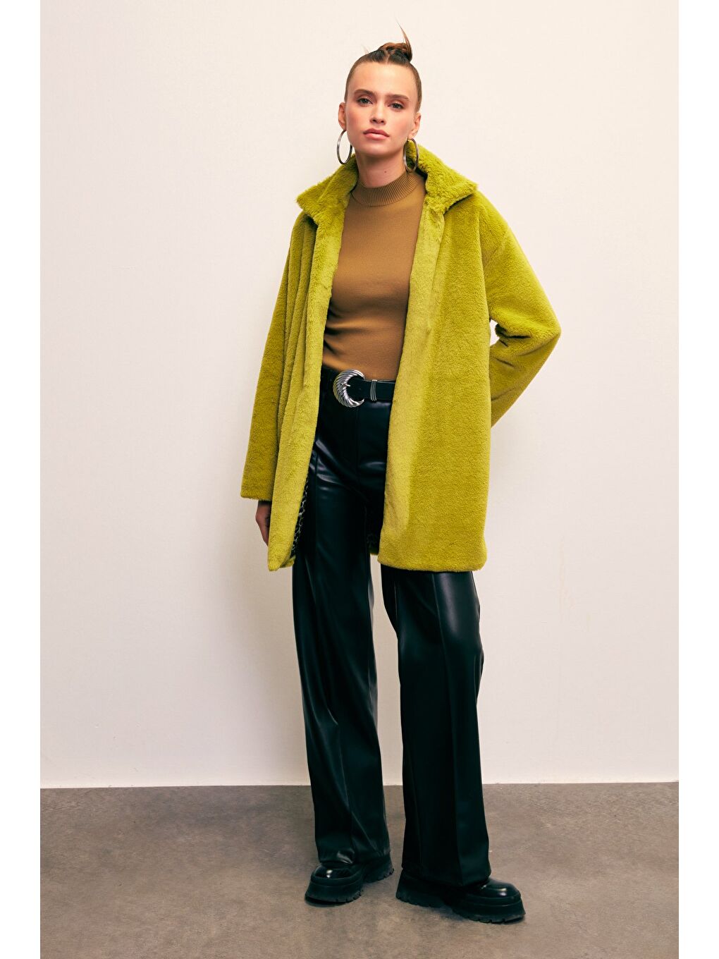 Leopar Astarlı Pelüş Kaban - Yağ Yeşili-2