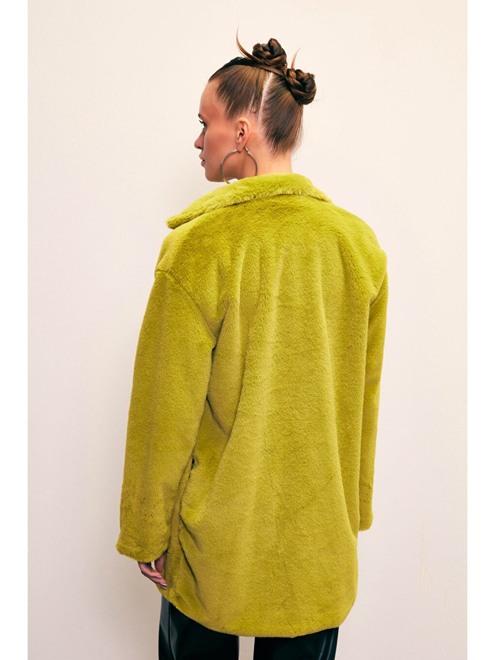 Leopar Astarlı Pelüş Kaban - Yağ Yeşili-5