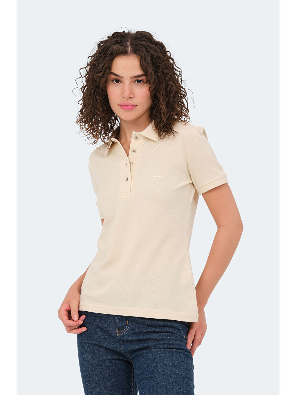 Ekru VERA I Kadın Polo Yaka Krem Tişört-4