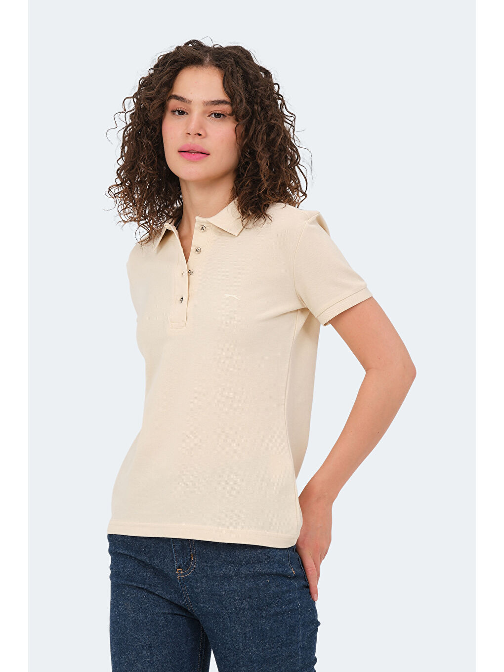 Ekru VERA I Kadın Polo Yaka Krem Tişört-5