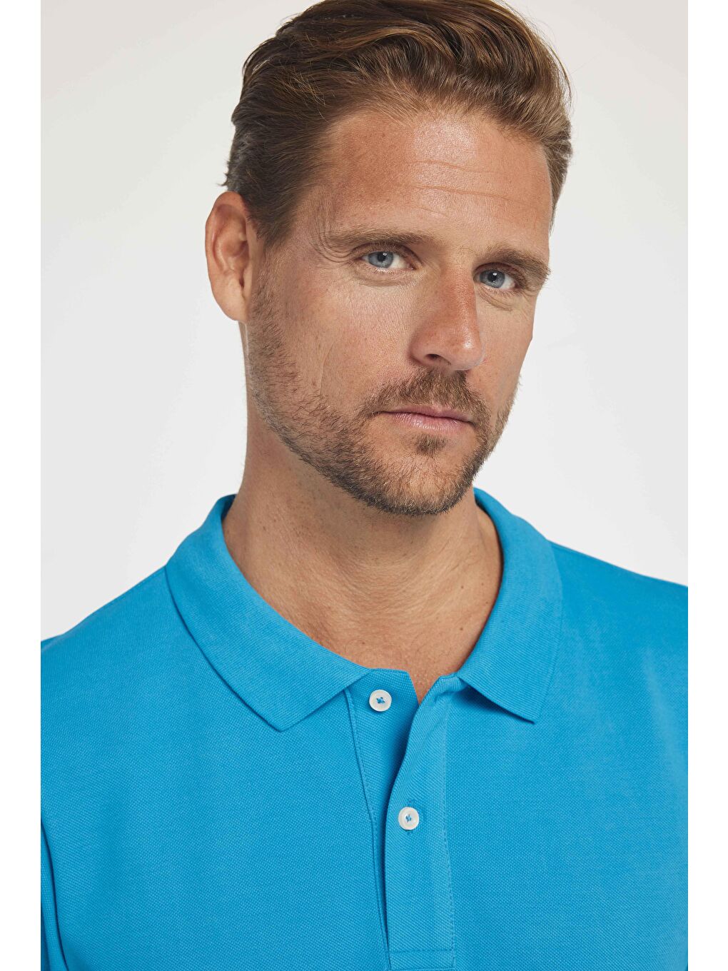 Erkek Slim Fit Dar Kesim %100 Pamuk Düz Pike Mavi Polo Yaka Tişört-2