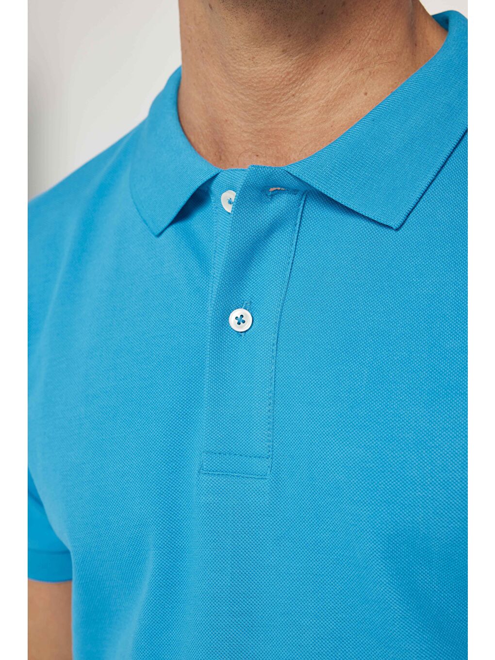 Erkek Slim Fit Dar Kesim %100 Pamuk Düz Pike Mavi Polo Yaka Tişört-3
