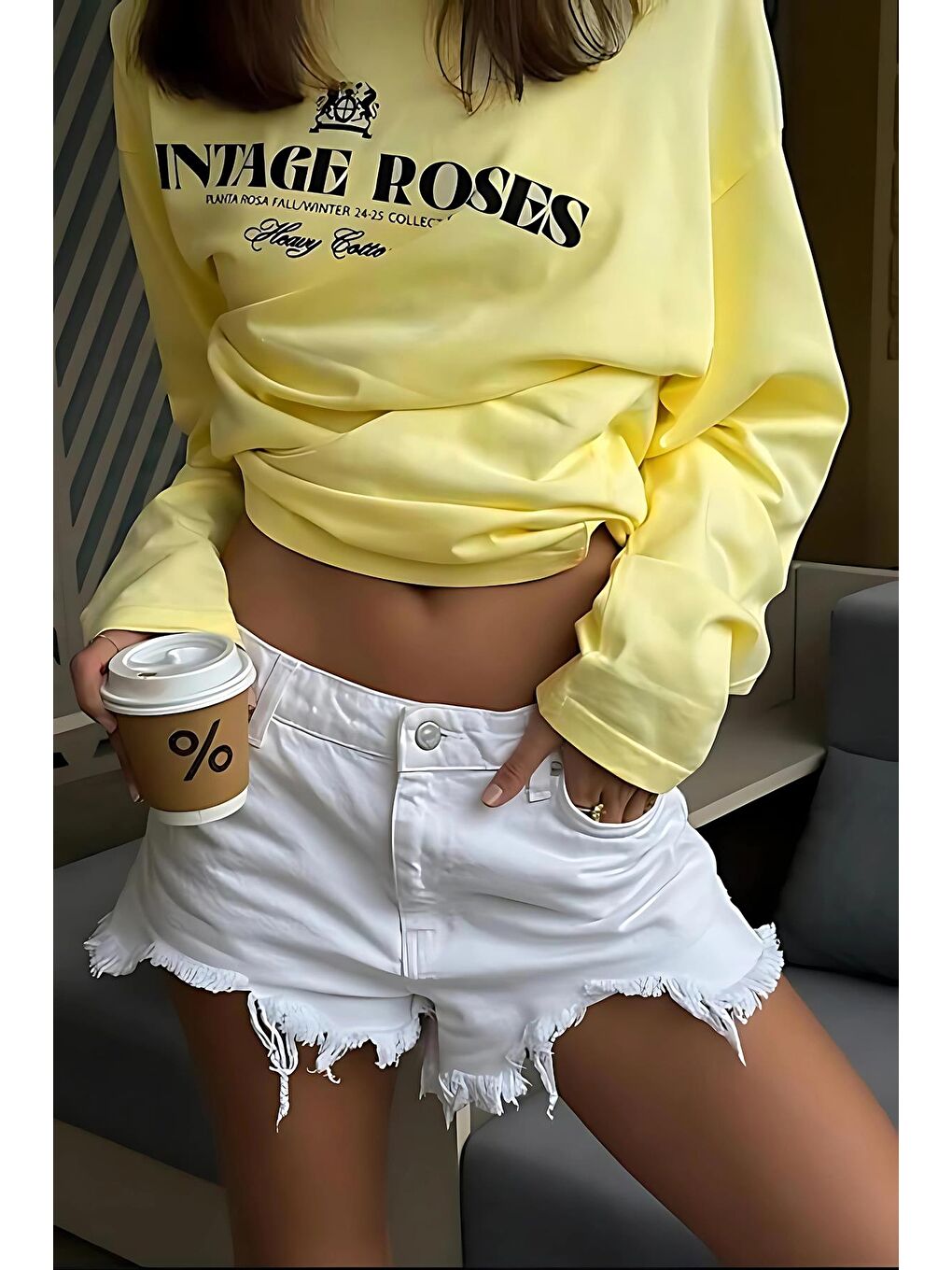 Sarı %100 Pamuklu Baskılı Uzun Kollu Tişört Mg2451-3