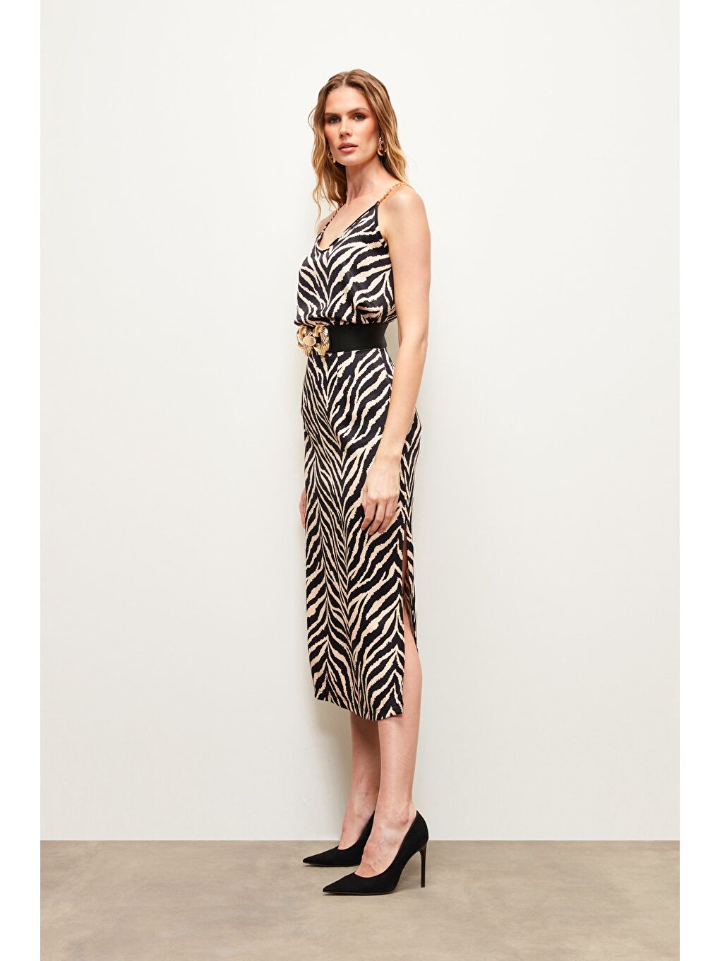 Zebra Desenli Saten Etek - Siyah-2