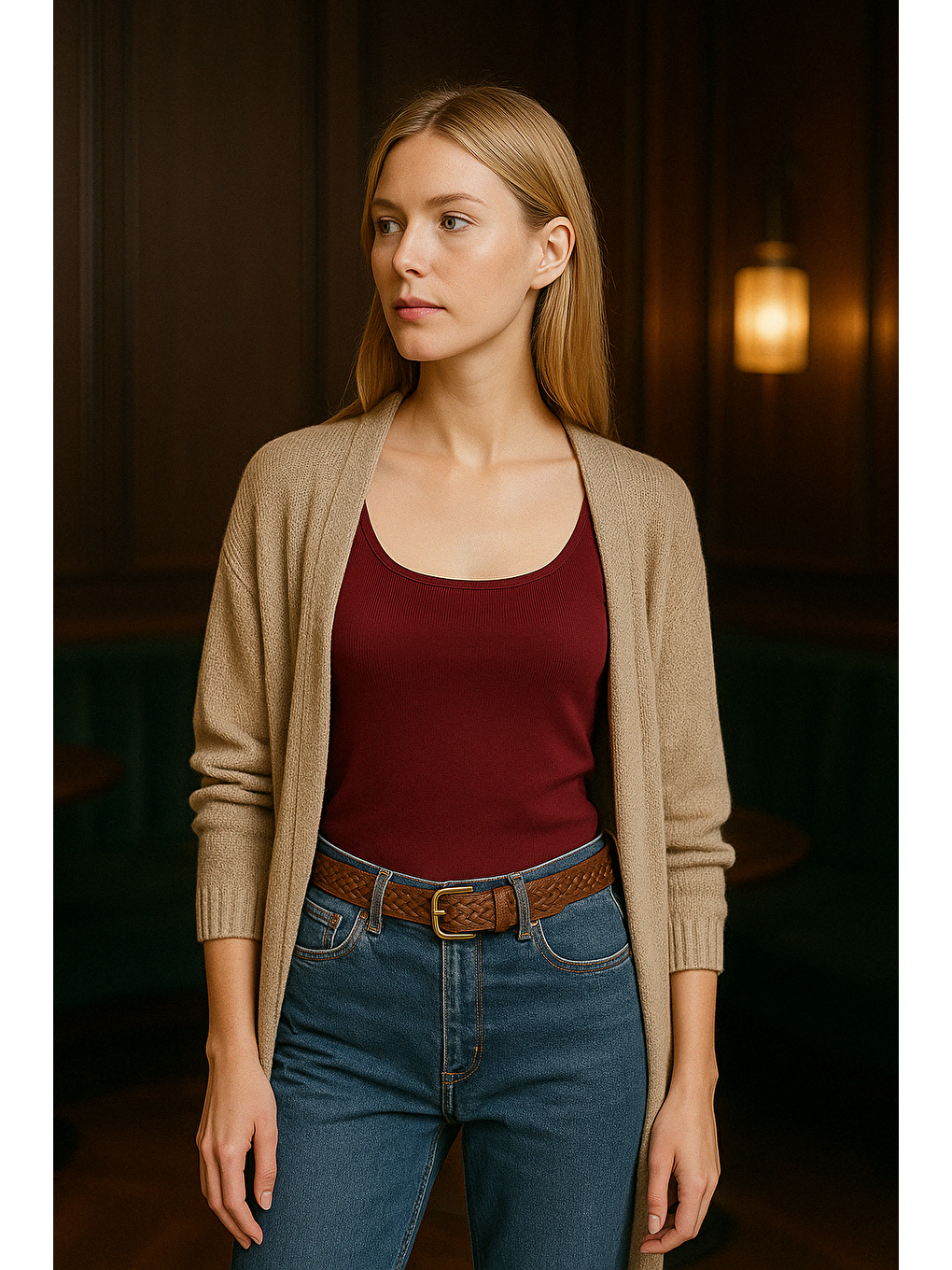 Bordo Geniş Yaka Kadın Tişört Mg2341-5