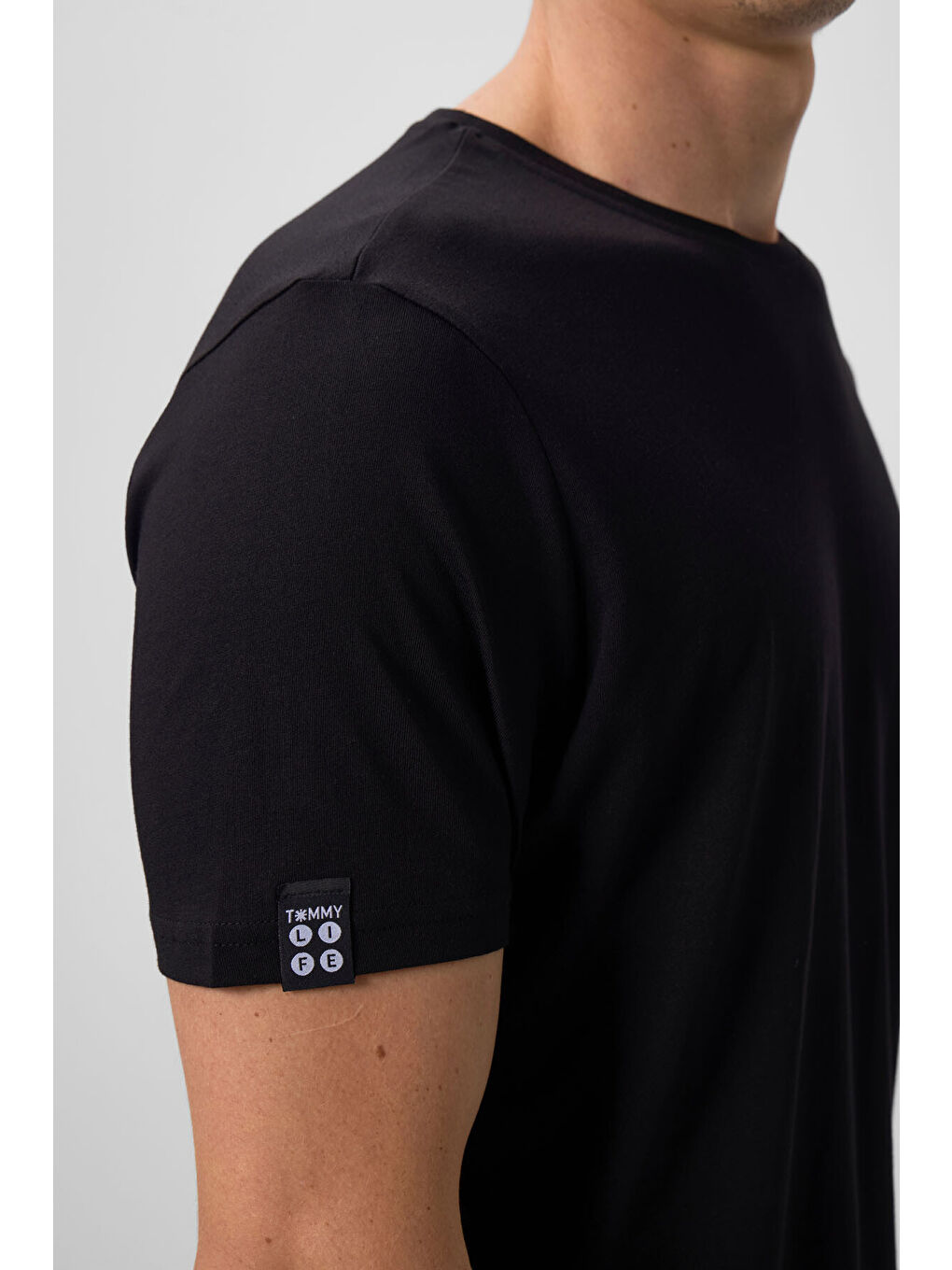 Siyah Erkek Basic Kısa Kol Standart Kalıp Bisiklet Yaka Tişört - 87911-2