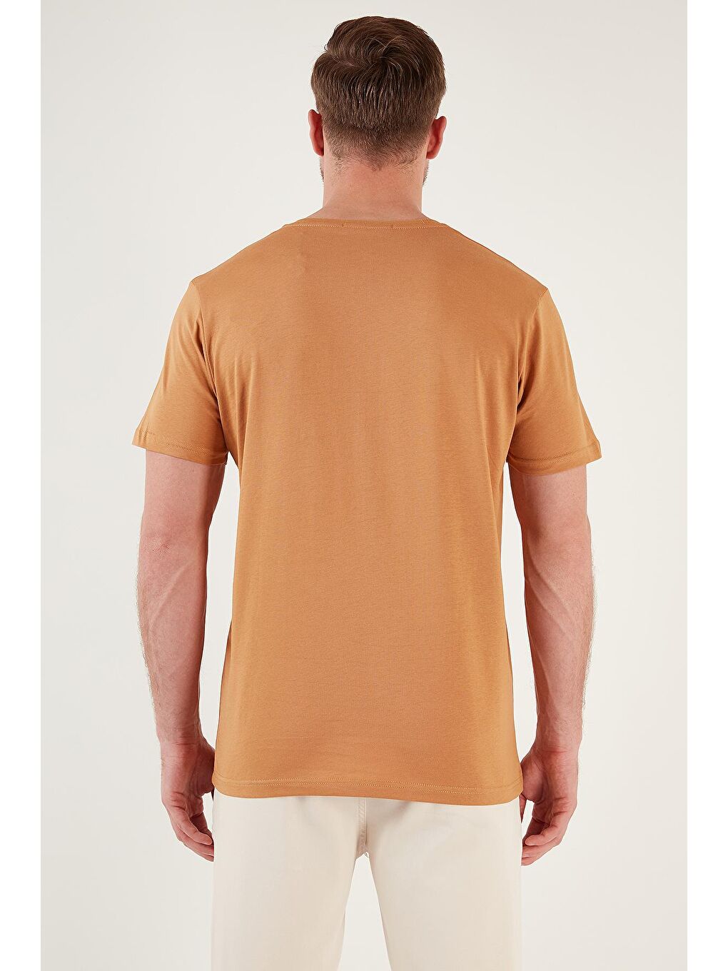 Sarı Baskılı Bisiklet Yaka %100 Pamuk Slim Fit Tişört 646R4040-4