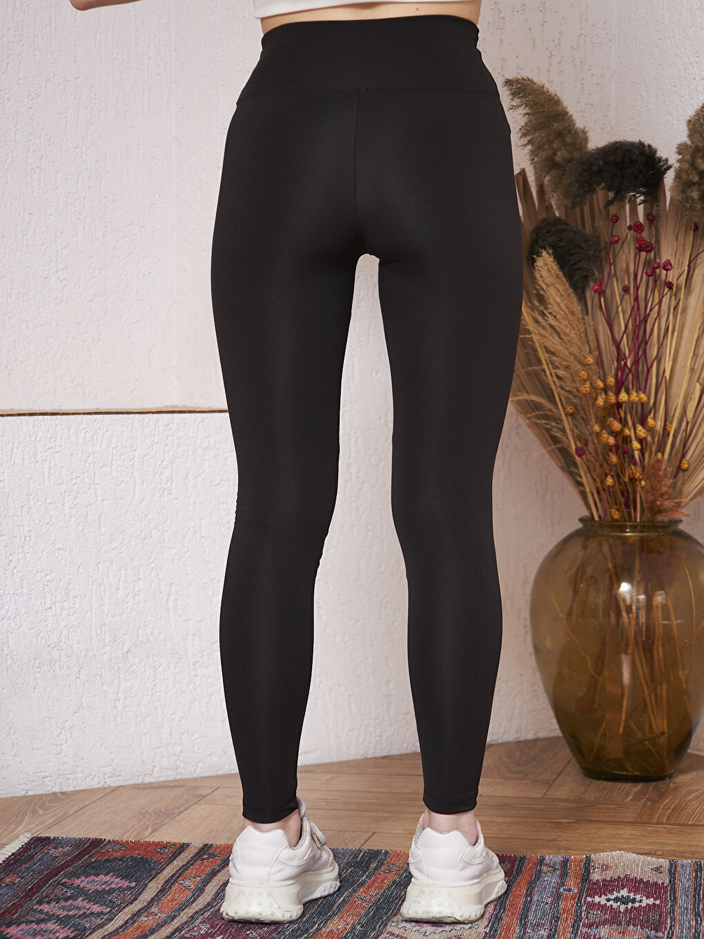 Siyah Yüksek bel İçi Şardonlu Dalgıç Esnek Tayt-2