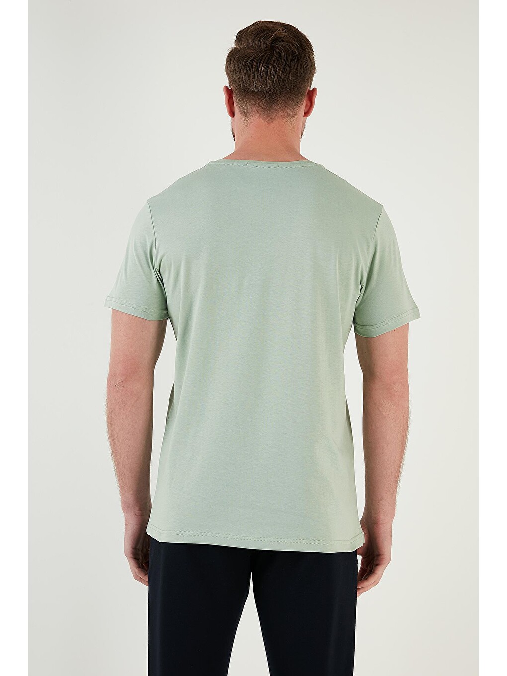 Yeşil Baskılı Bisiklet Yaka %100 Pamuk Slim Fittişört 646r3940-4