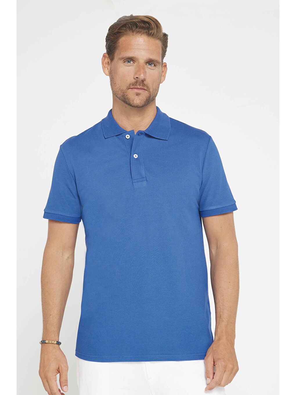 İndigo Erkek Slim Fit Dar Kesim %100 Pamuk Düz Pike Indigo Polo Yaka Tişört-1