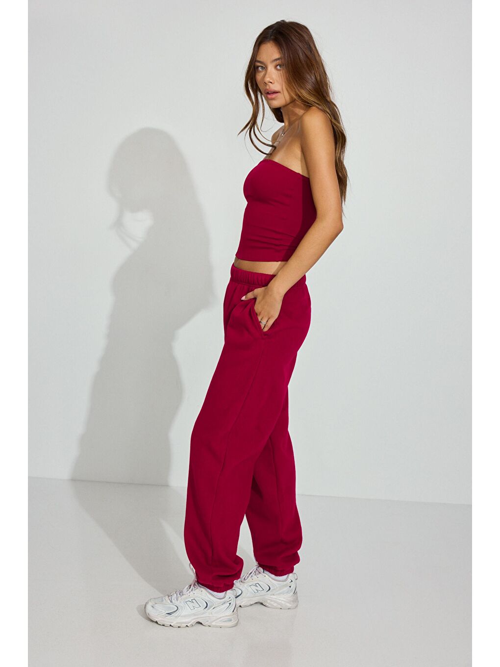 Bordo Paçası Manşetli Cepli Kadın Eşofman Altı Mg2540-1