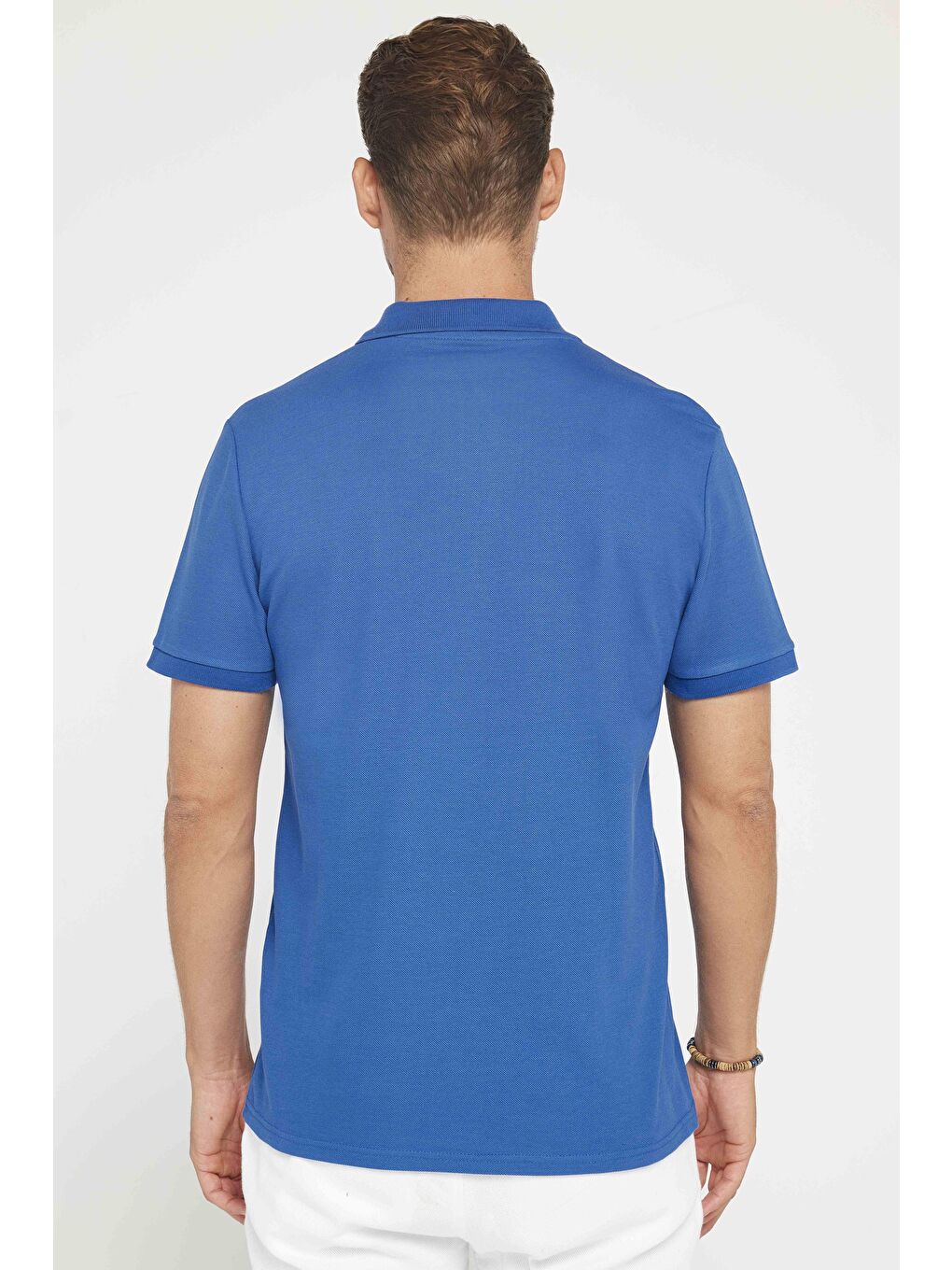 İndigo Erkek Slim Fit Dar Kesim %100 Pamuk Düz Pike Indigo Polo Yaka Tişört-4