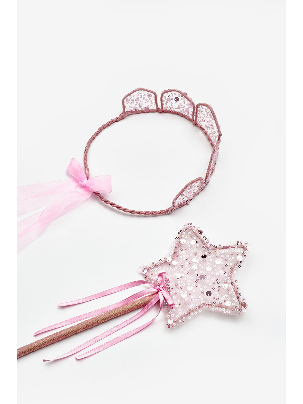 Pembe Pullu Boncuklu 3'lü Kelebek Kanat Asa Taç Set-5