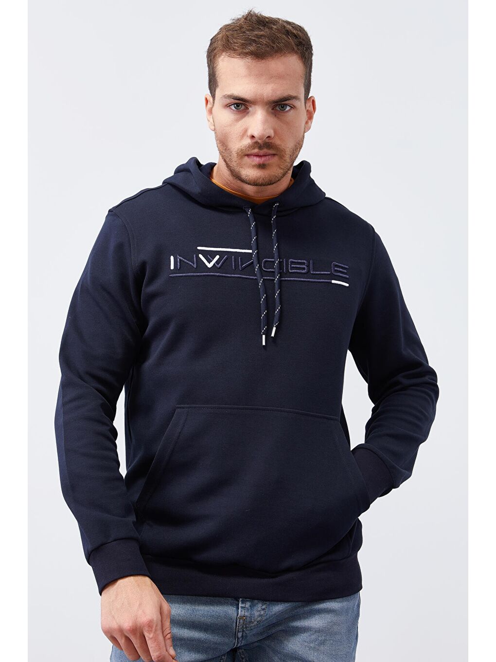 Lacivert Kanguru Cep Standart Kalıp Kapüşonlu  Erkek Hoodie - 87883-2