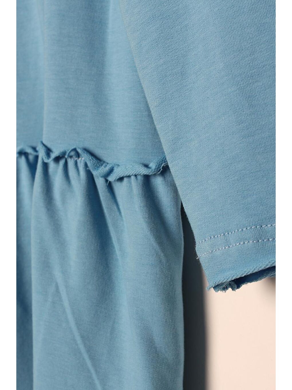 Mavi Fırfırlı Neon Detaylı Kapüşonlu Örme Hırka-5