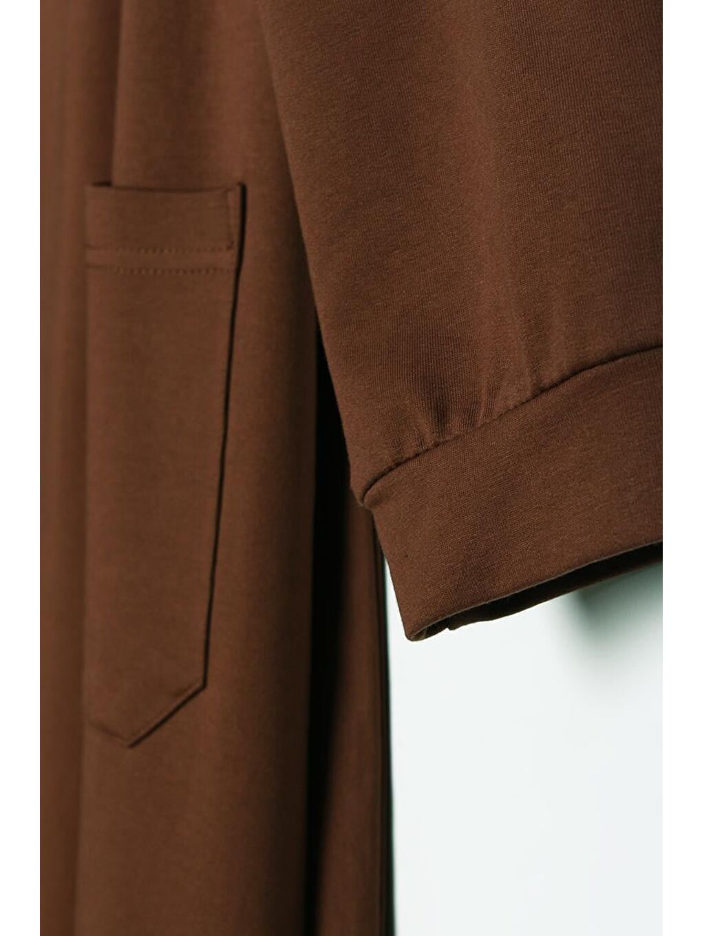 Kahverengi Açık Kahve Kuşaklı Cepli Bisiklet Yaka Uzun Hırka-4