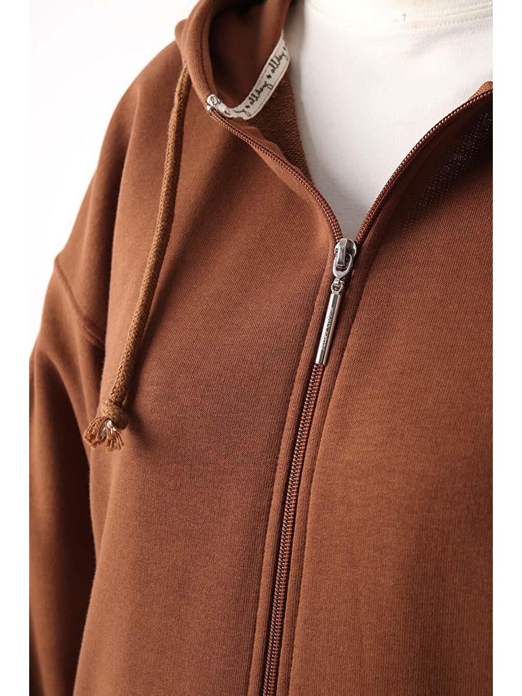 Kahverengi Açık Kahve Kanguru Cepli Oversize Sweat Hırka-5